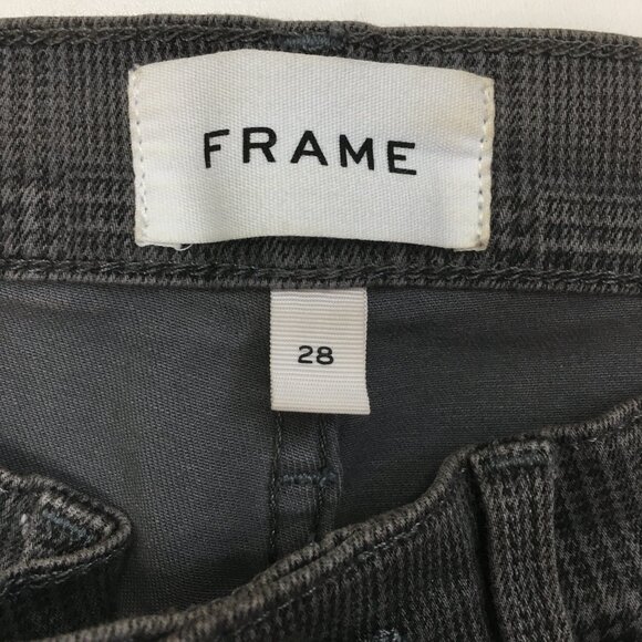 FRAME Washed Grey Plaid ALI High Rise Cigarette Leg 5 Pocket Logo Hardware Jeans - Picture 2 of 10